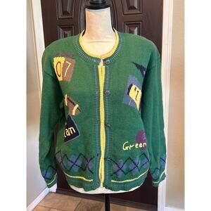 Vintage Argyle Green Bay Hand Embroidered Cardigan